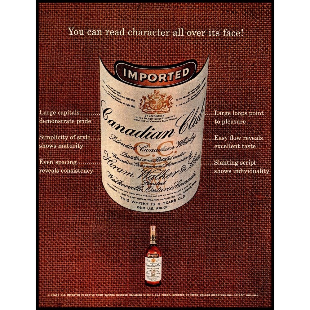 1963 Canadian Club Rye Whisky Vintage Print Ad Label No Bottle Weave Wall Art